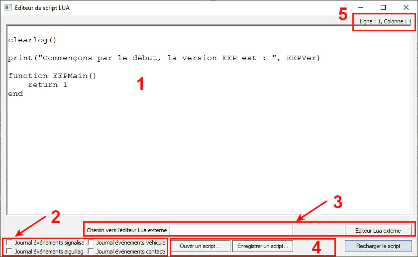 Fenêtre éditeur Lua dans EEP
