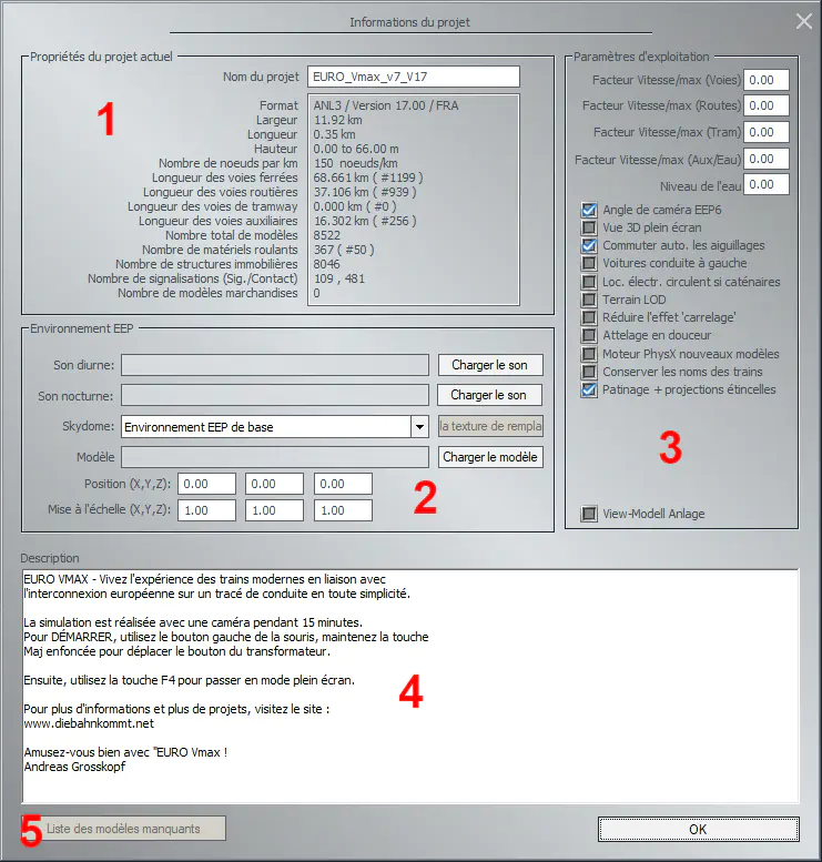 Fenêtre principale informations du projet EEP