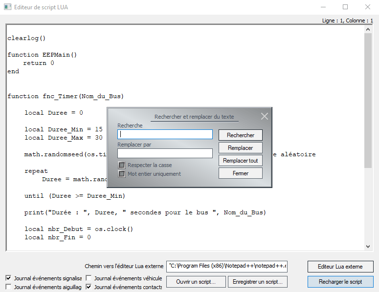 Fonction de recherche dans l'éditeur Lua EEP