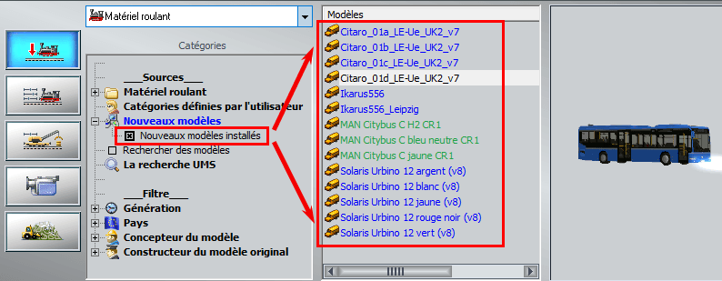 Nouveaux Modèles installés dans la fenêtre de contrôle