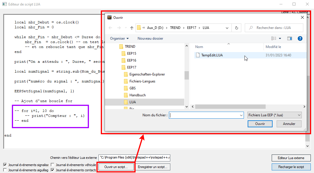 Ouvrir script temporaire dans EEP