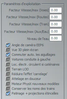 Paramètres exploitation informations du projet EEP