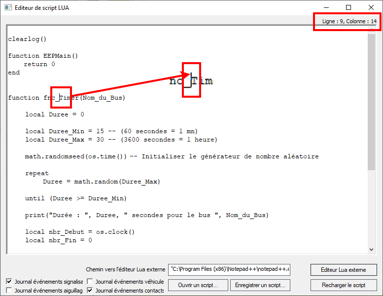 Position du curseur fenêtre Lua dans EEP