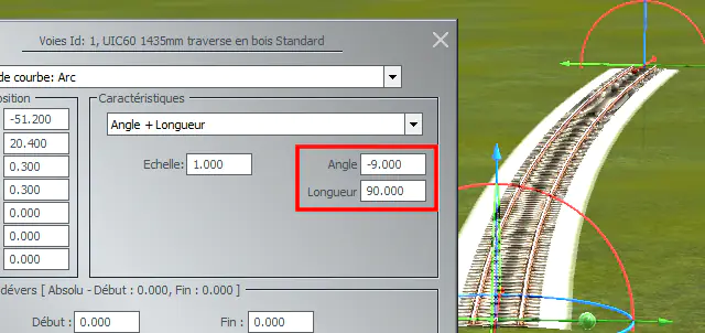 Image Arc longueur 90m dans l'éditeur des voies EEP