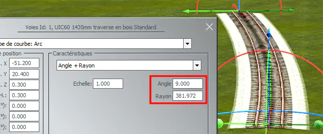 Image Arc angle +9° dans l'éditeur des voies EEP