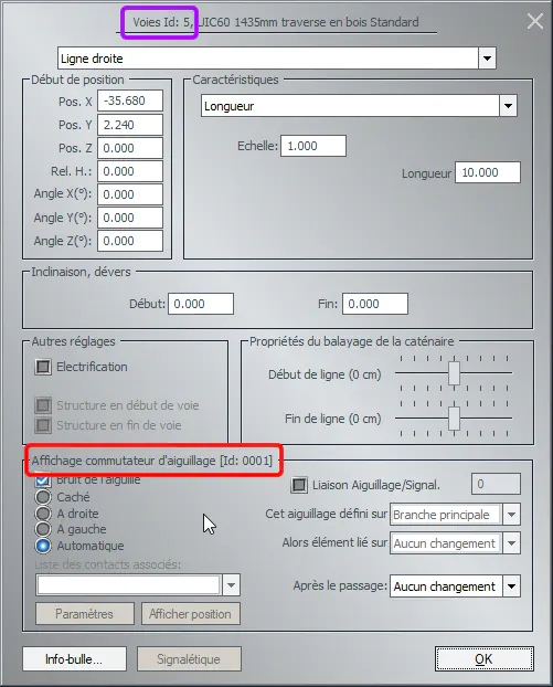 Image montrant la différence entre l'ID de la voie et l'aiguillage dans EEP