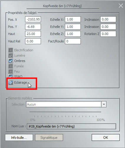 Plugin 2 EEP17, Propriétés Eclairage