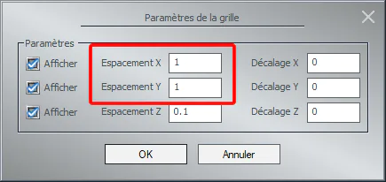 Fenêtre des paramètres de la grille dans EEP